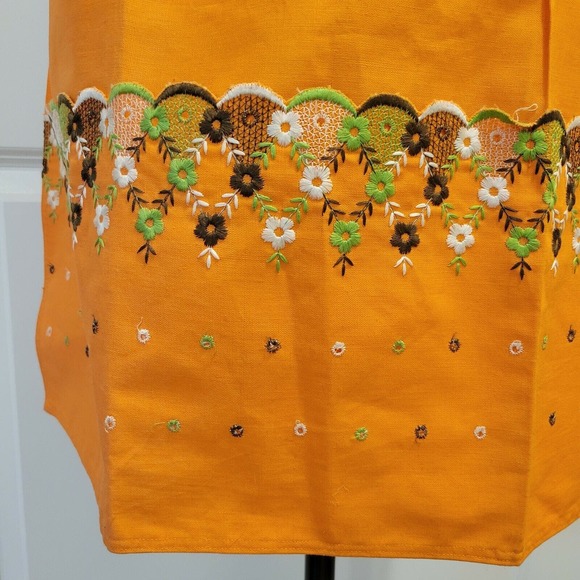 Vintage Jean Bart Orange Linen Floral Cottage Core MCM Embroidered Apron - Picture 2 of 6